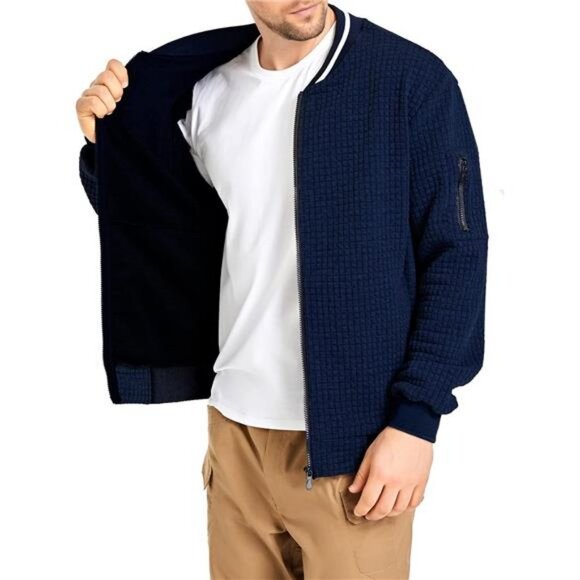 Mens Lightweight Jacket Casual Bomber Jacket Varsity Coat - Picture 2 of 7